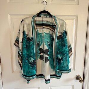 John Paul Richard Teal Floral Kimono Cardigan Women’s Medium Sheer Open Front